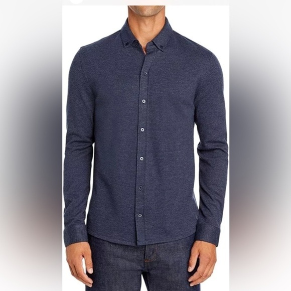 Vince Mens Navy Bird's Eye Slim Fit Button Down Shirt Size M. Old money H - Picture 1 of 10